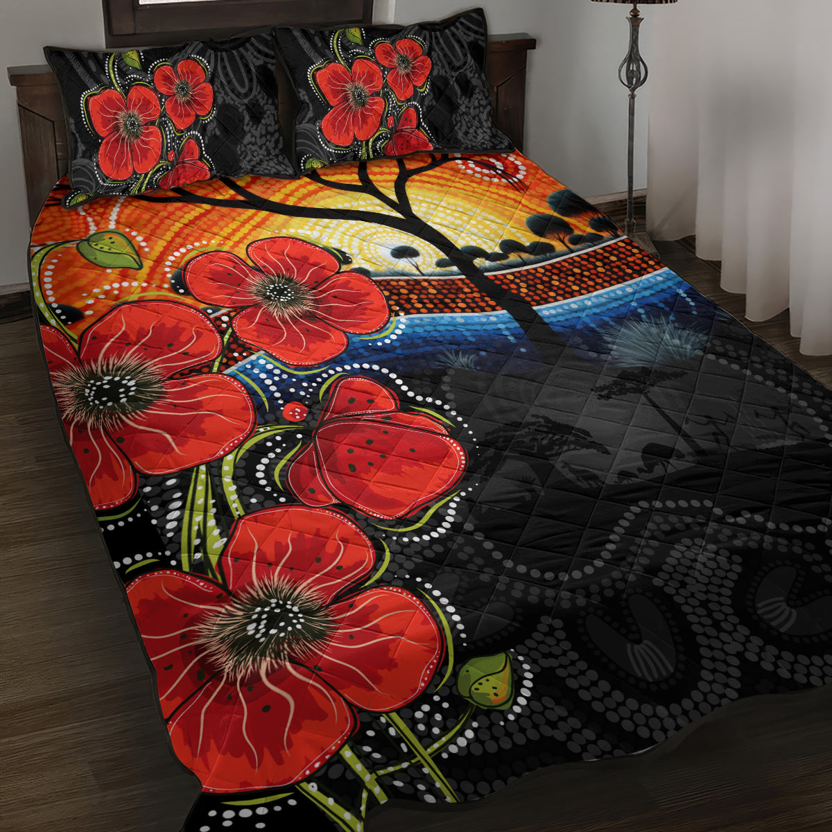 ANZAC Day Australia Poppy Flower Quilt Bed Set Aboriginal Style - Vibe Hoodie Shop