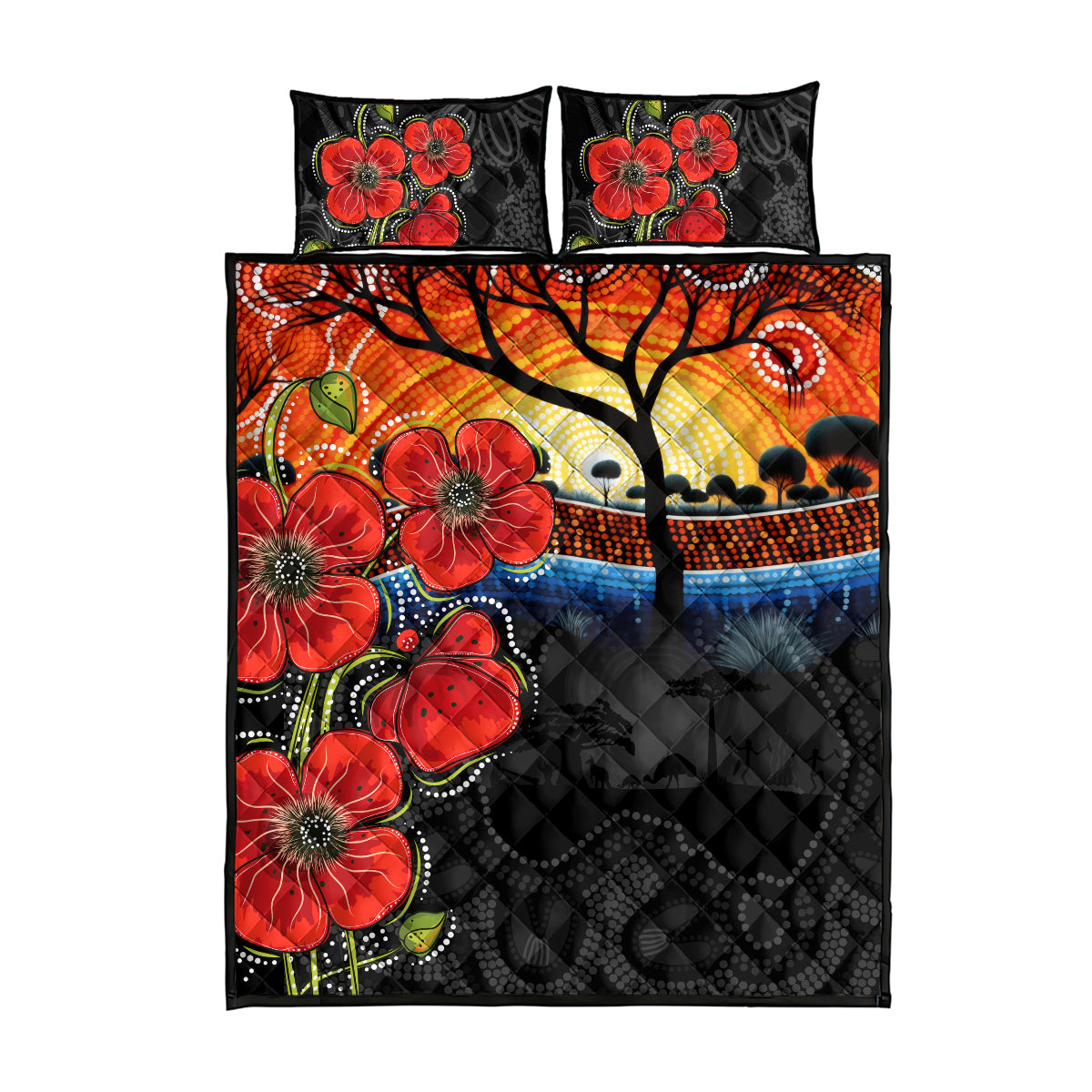 ANZAC Day Australia Poppy Flower Quilt Bed Set Aboriginal Style - Vibe Hoodie Shop