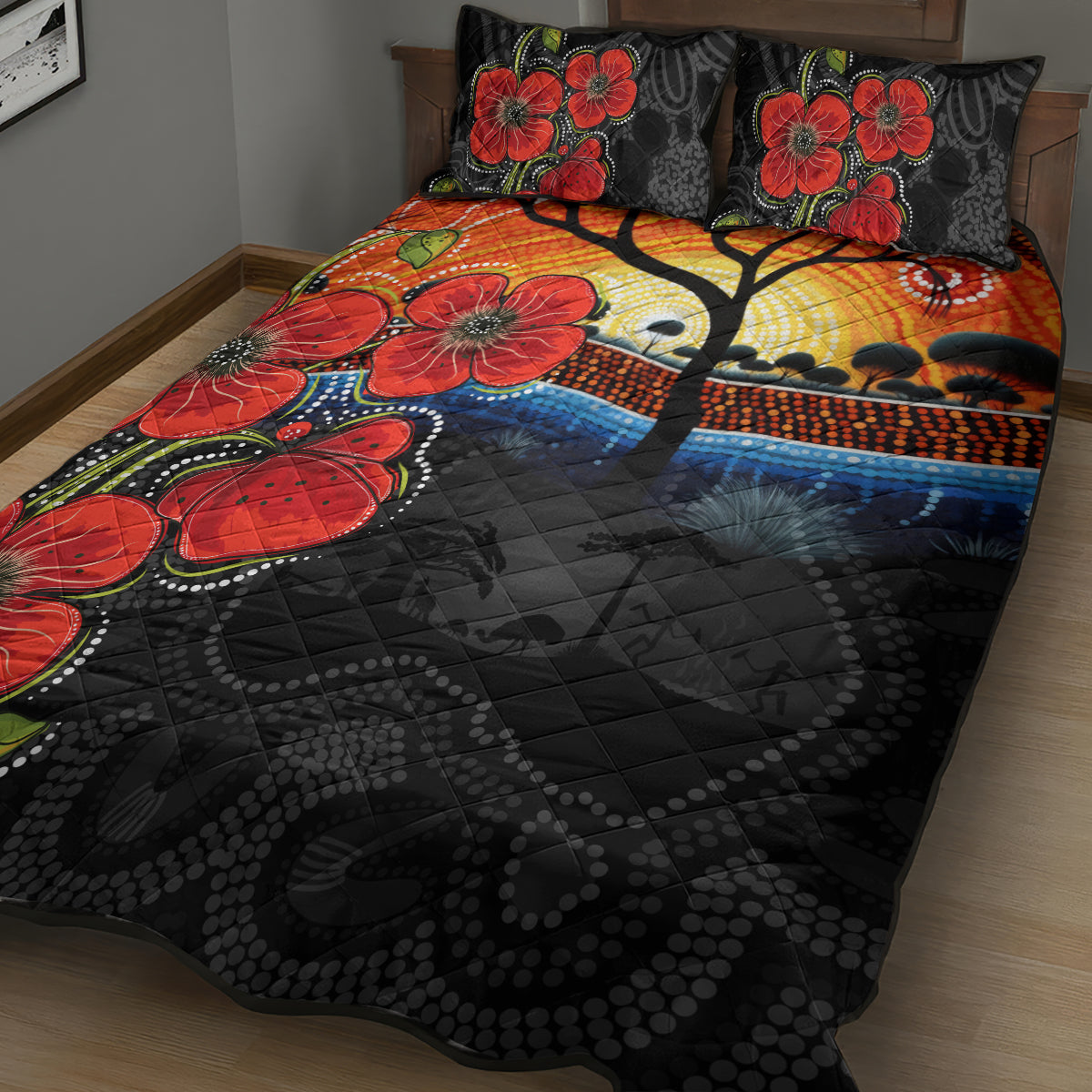 ANZAC Day Australia Poppy Flower Quilt Bed Set Aboriginal Style - Vibe Hoodie Shop