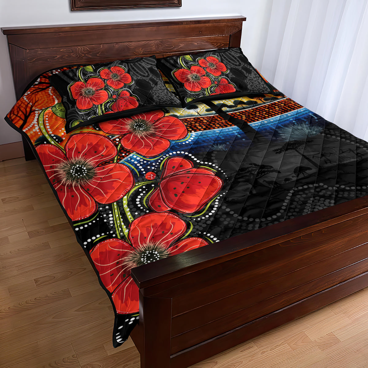 ANZAC Day Australia Poppy Flower Quilt Bed Set Aboriginal Style - Vibe Hoodie Shop