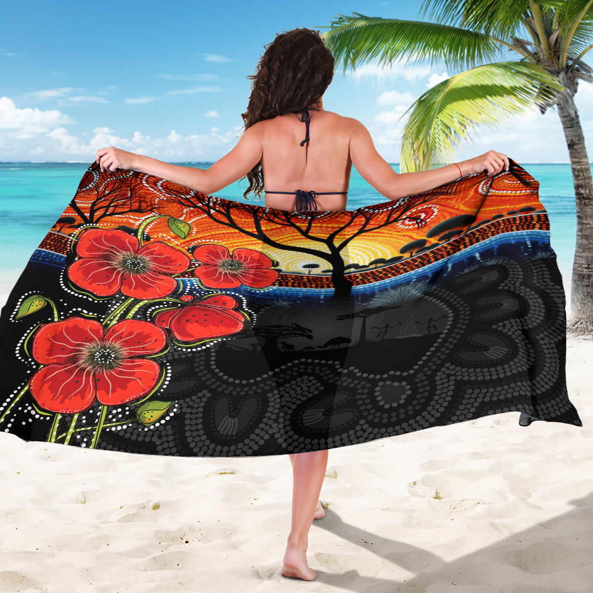 ANZAC Day Australia Poppy Flower Sarong Aboriginal Style - Vibe Hoodie Shop