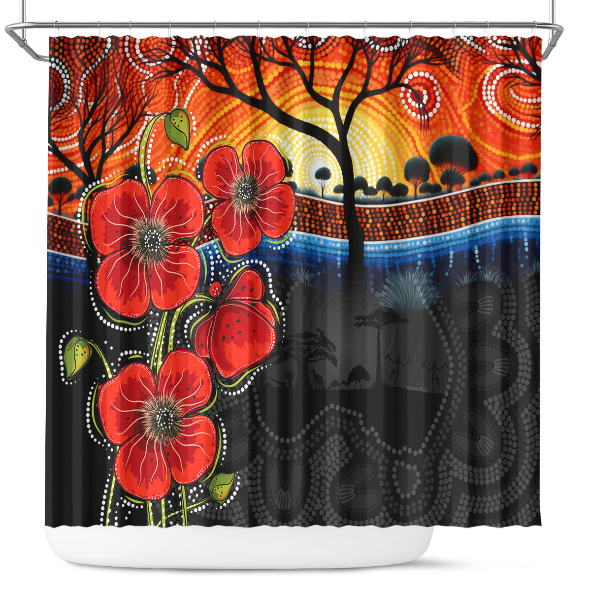 ANZAC Day Australia Poppy Flower Shower Curtain Aboriginal Style