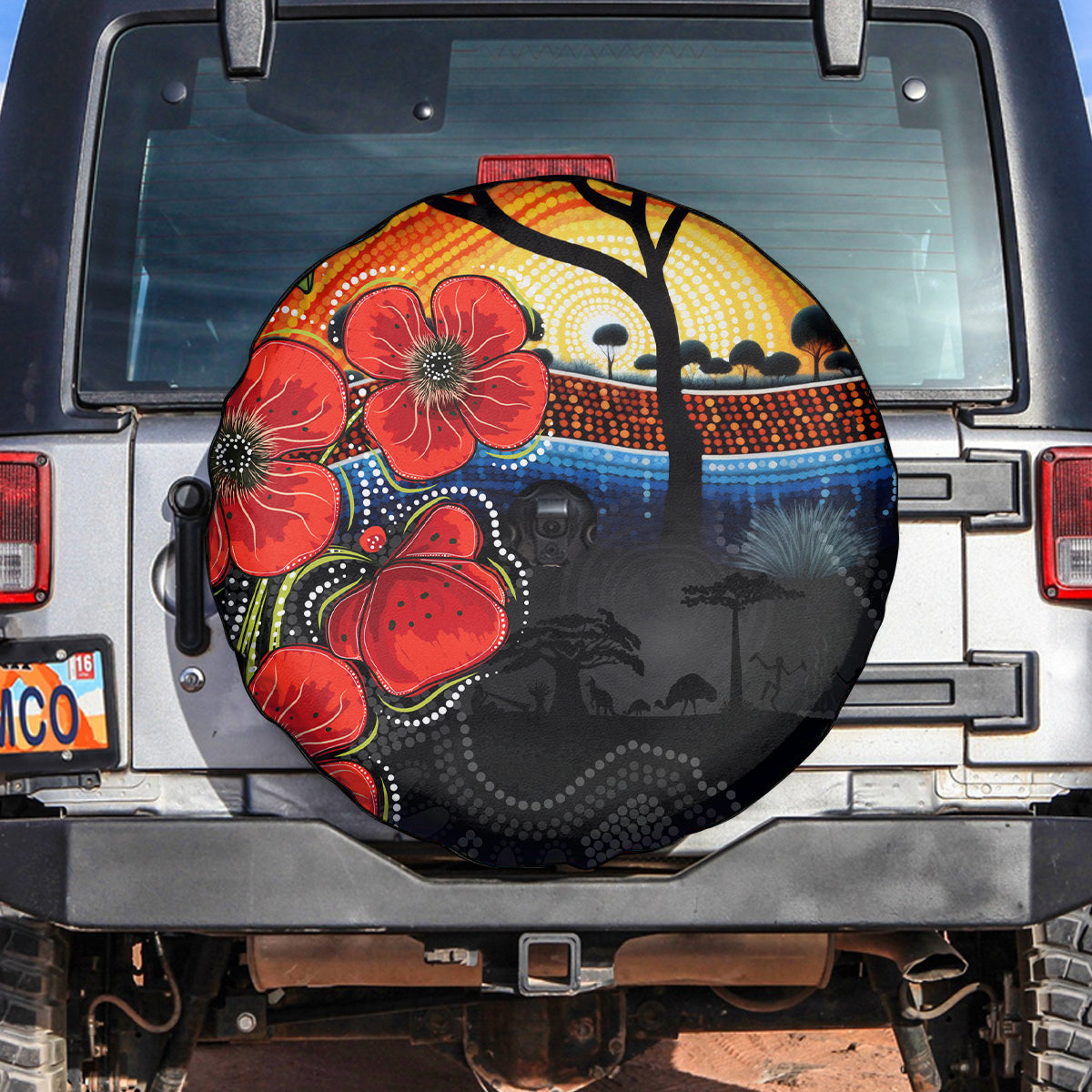 ANZAC Day Australia Poppy Flower Spare Tire Cover Aboriginal Style - Vibe Hoodie Shop