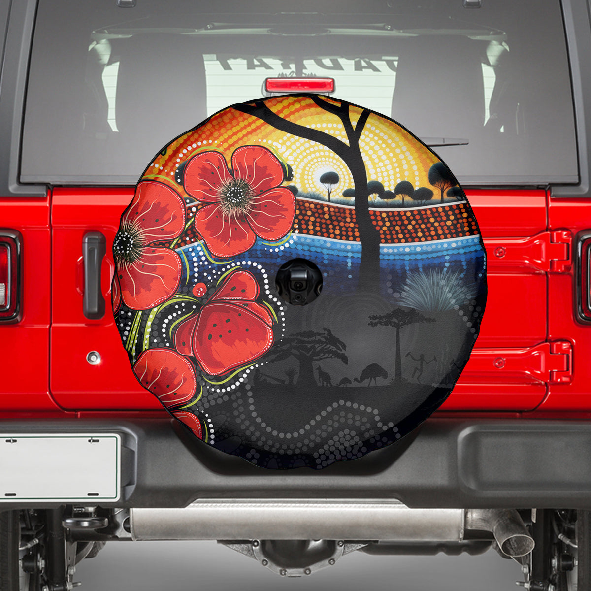 ANZAC Day Australia Poppy Flower Spare Tire Cover Aboriginal Style - Vibe Hoodie Shop