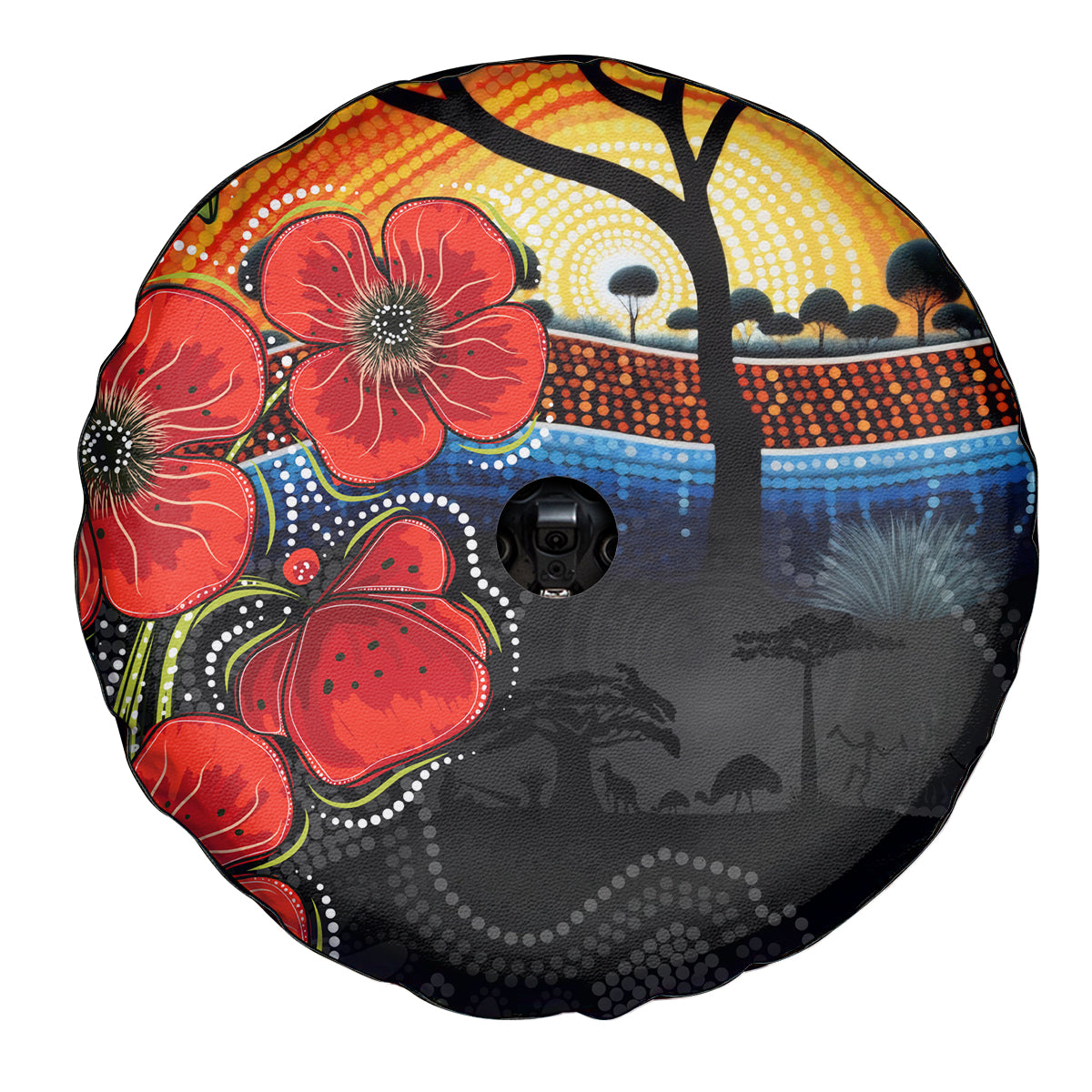 ANZAC Day Australia Poppy Flower Spare Tire Cover Aboriginal Style - Vibe Hoodie Shop