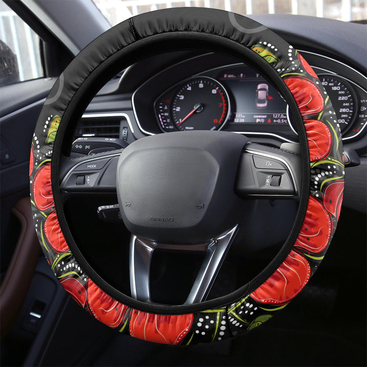 ANZAC Day Australia Poppy Flower Steering Wheel Cover Aboriginal Style