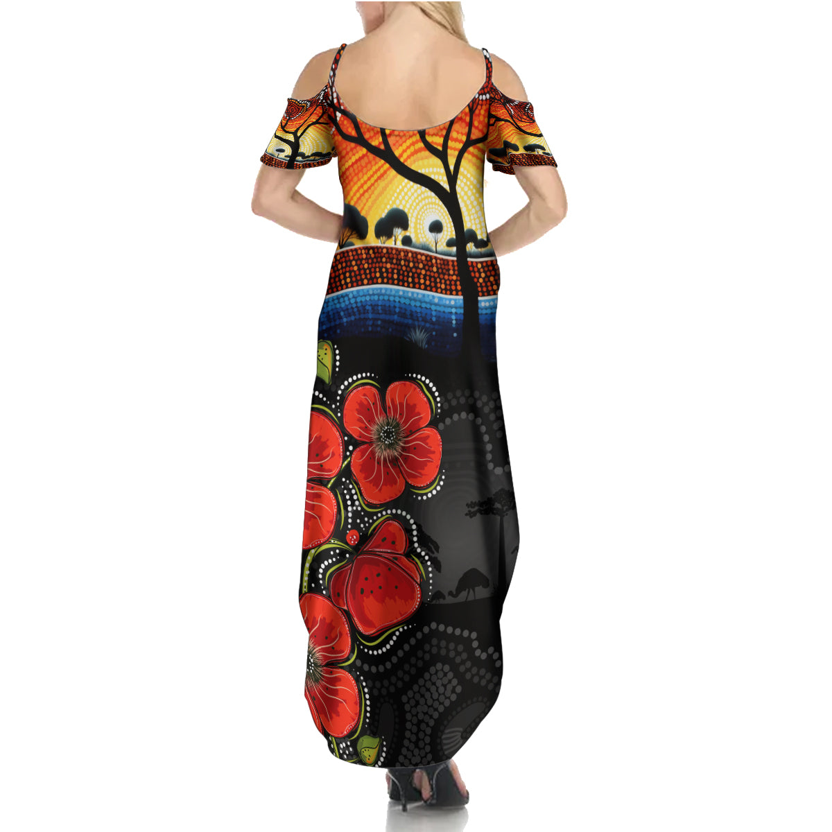 ANZAC Day Australia Poppy Flower Summer Maxi Dress Aboriginal Style