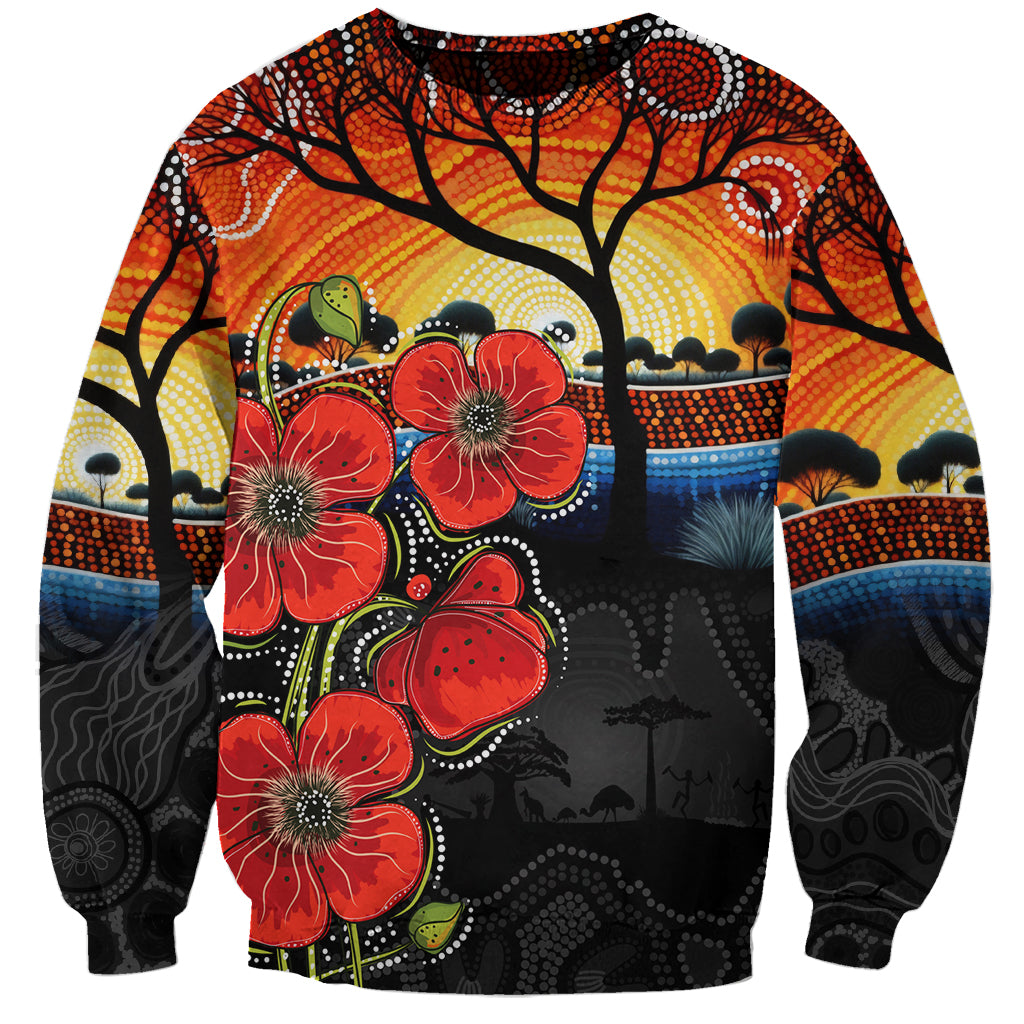ANZAC Day Australia Poppy Flower Sweatshirt Aboriginal Style - Vibe Hoodie Shop