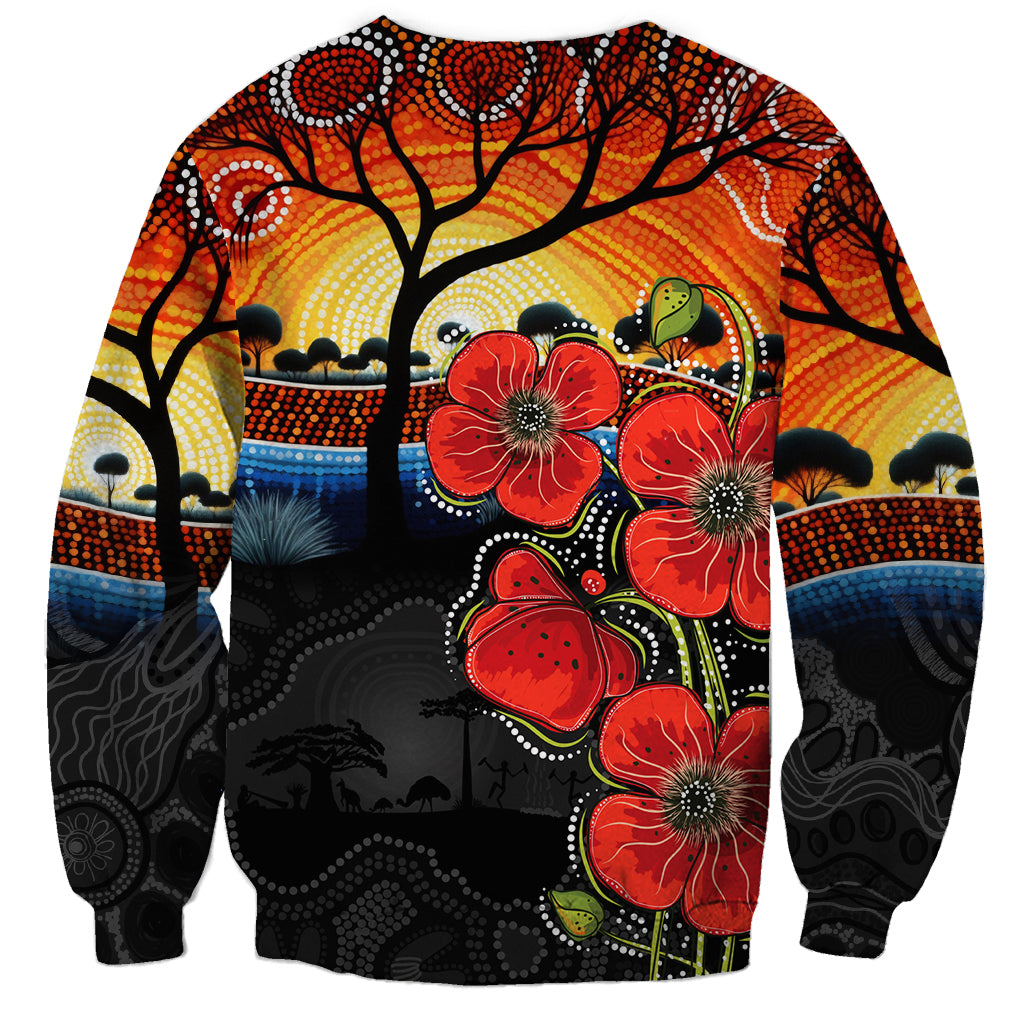 ANZAC Day Australia Poppy Flower Sweatshirt Aboriginal Style - Vibe Hoodie Shop