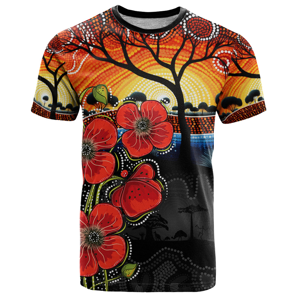 ANZAC Day Australia Poppy Flower T Shirt Aboriginal Style LT9 - Vibe Hoodie Shop