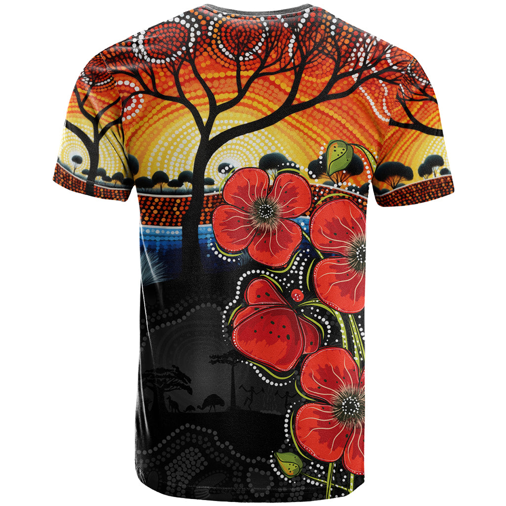 ANZAC Day Australia Poppy Flower T Shirt Aboriginal Style LT9 - Vibe Hoodie Shop