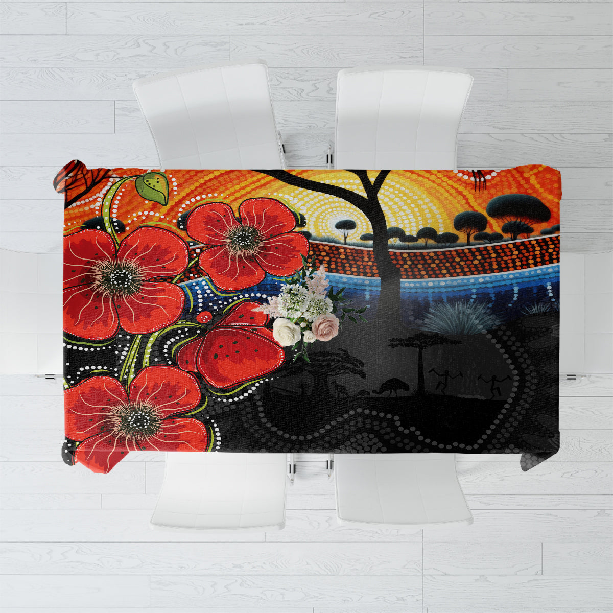 ANZAC Day Australia Poppy Flower Tablecloth Aboriginal Style