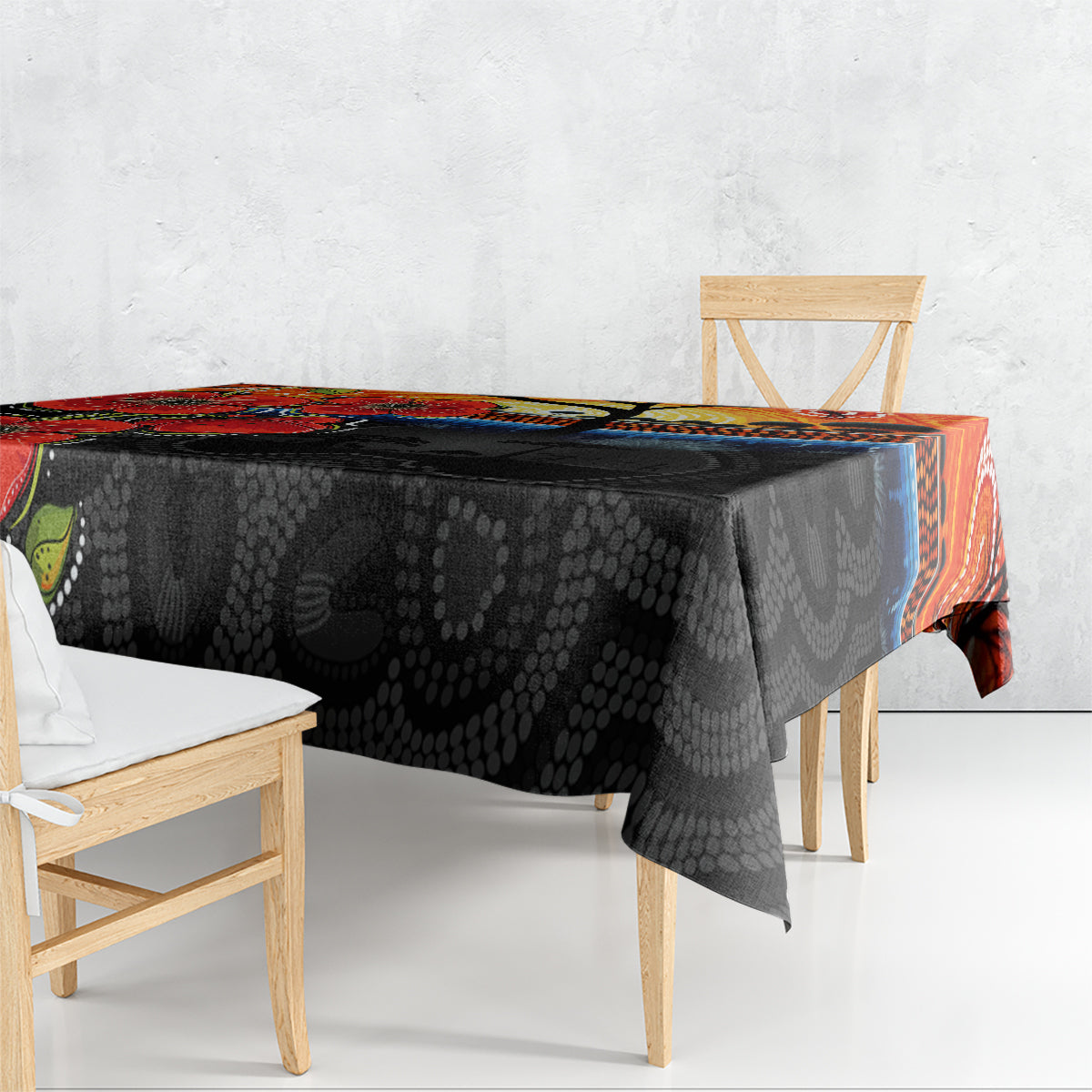 ANZAC Day Australia Poppy Flower Tablecloth Aboriginal Style