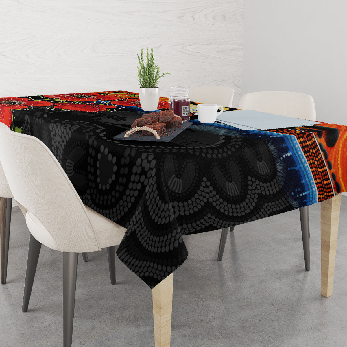ANZAC Day Australia Poppy Flower Tablecloth Aboriginal Style