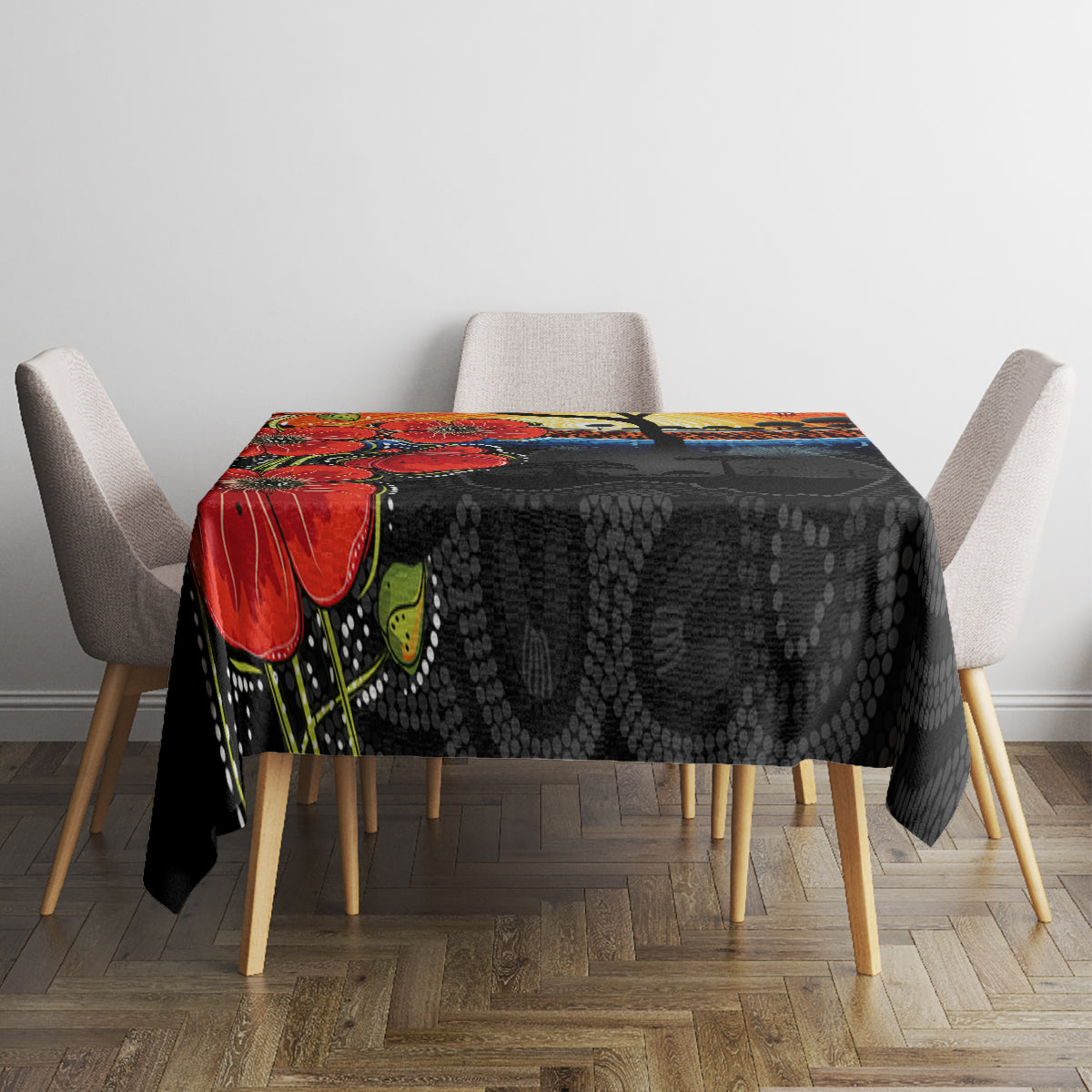 ANZAC Day Australia Poppy Flower Tablecloth Aboriginal Style