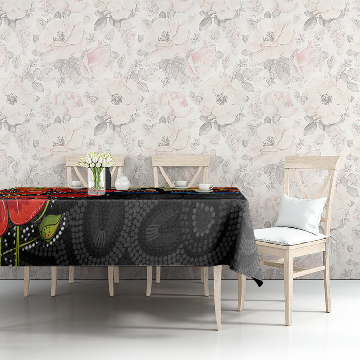 ANZAC Day Australia Poppy Flower Tablecloth Aboriginal Style