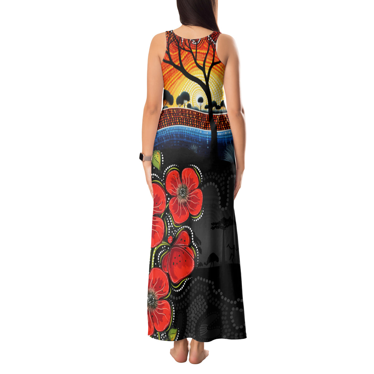 ANZAC Day Australia Poppy Flower Tank Maxi Dress Aboriginal Style