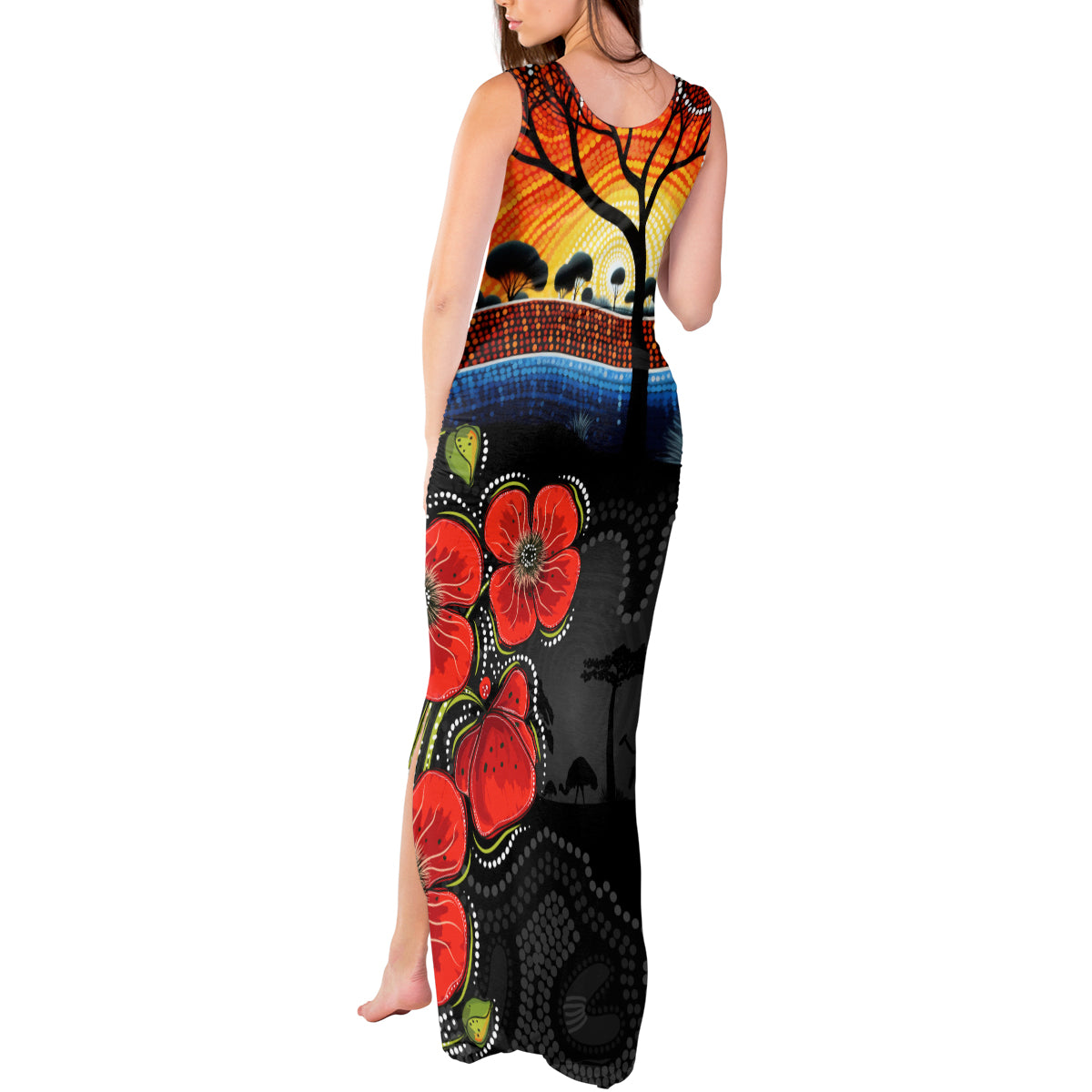 ANZAC Day Australia Poppy Flower Tank Maxi Dress Aboriginal Style