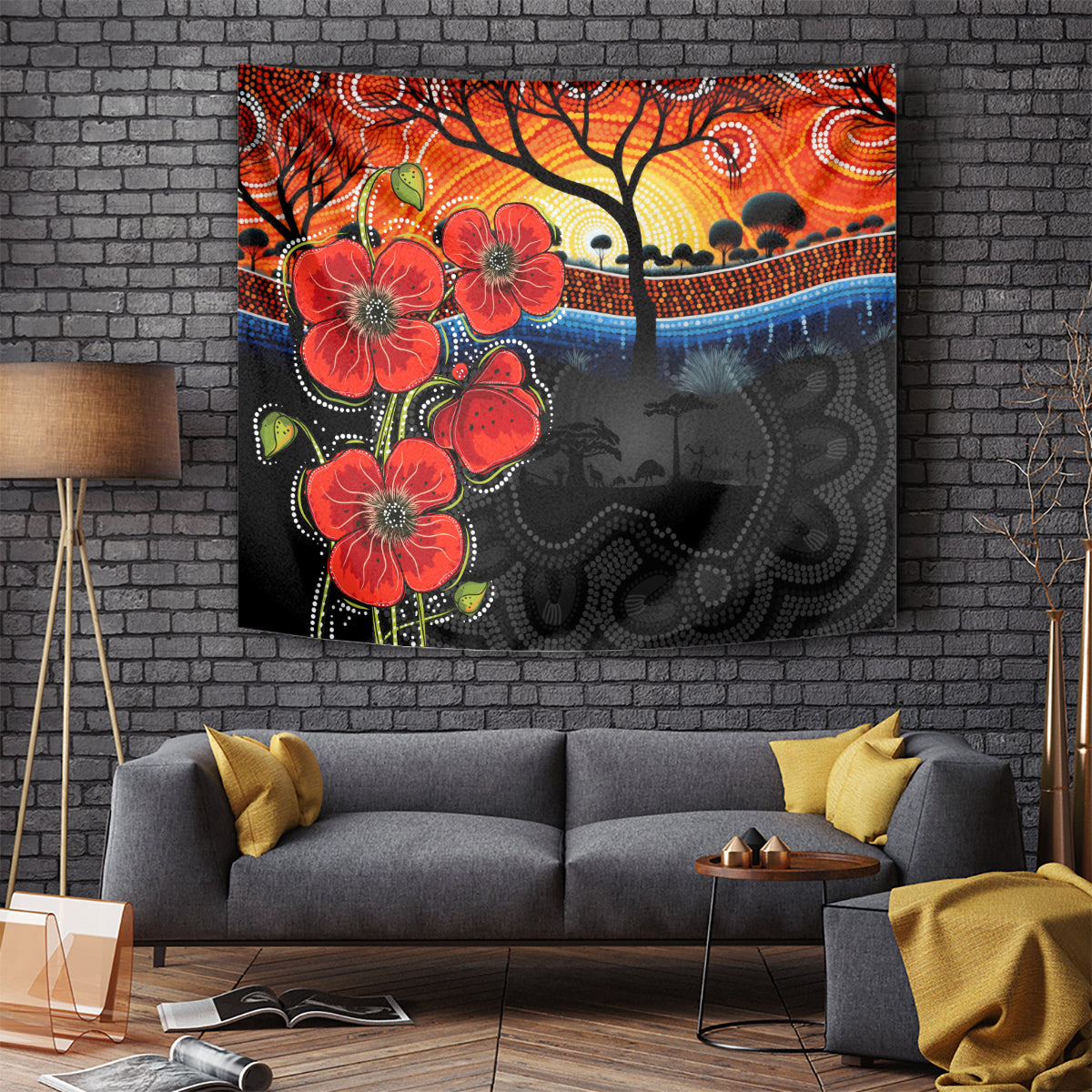 ANZAC Day Australia Poppy Flower Tapestry Aboriginal Style - Vibe Hoodie Shop