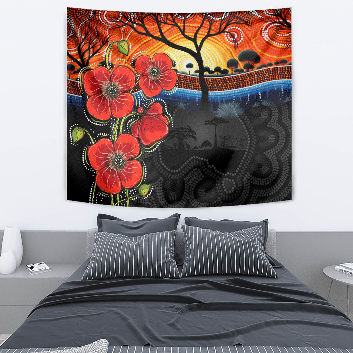 ANZAC Day Australia Poppy Flower Tapestry Aboriginal Style - Vibe Hoodie Shop