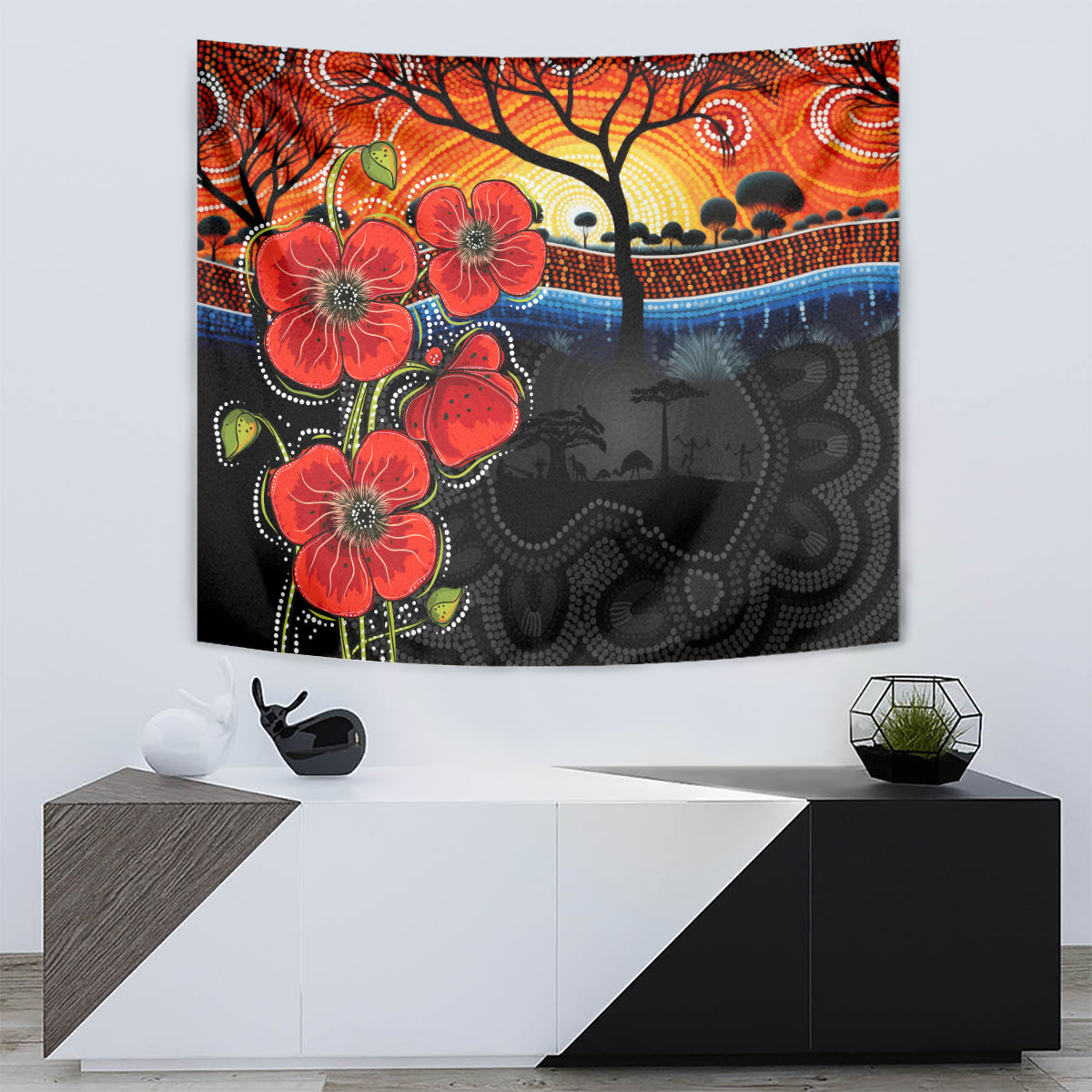 ANZAC Day Australia Poppy Flower Tapestry Aboriginal Style - Vibe Hoodie Shop