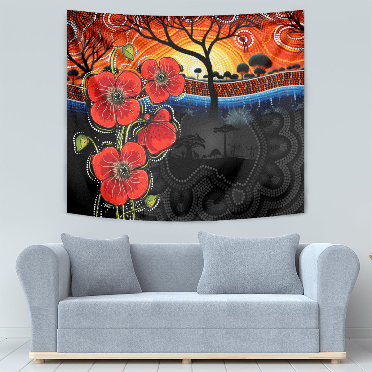 ANZAC Day Australia Poppy Flower Tapestry Aboriginal Style - Vibe Hoodie Shop