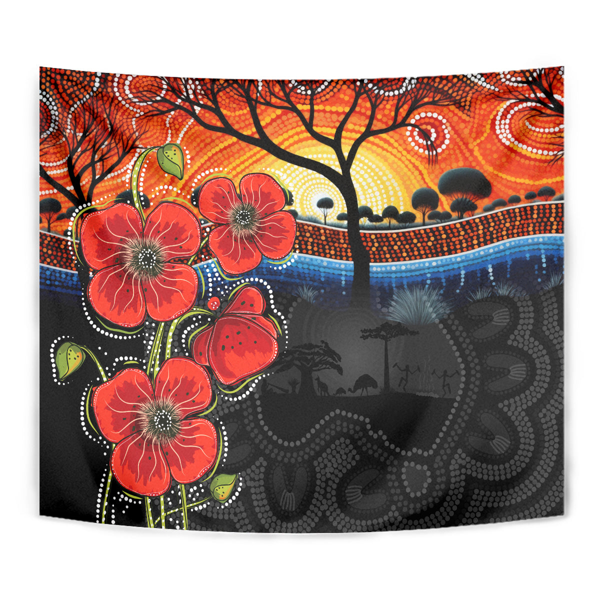 ANZAC Day Australia Poppy Flower Tapestry Aboriginal Style - Vibe Hoodie Shop