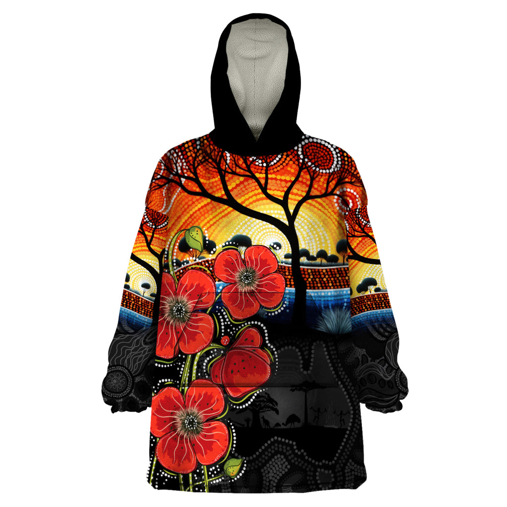 ANZAC Day Australia Poppy Flower Wearable Blanket Hoodie Aboriginal Style - Vibe Hoodie Shop