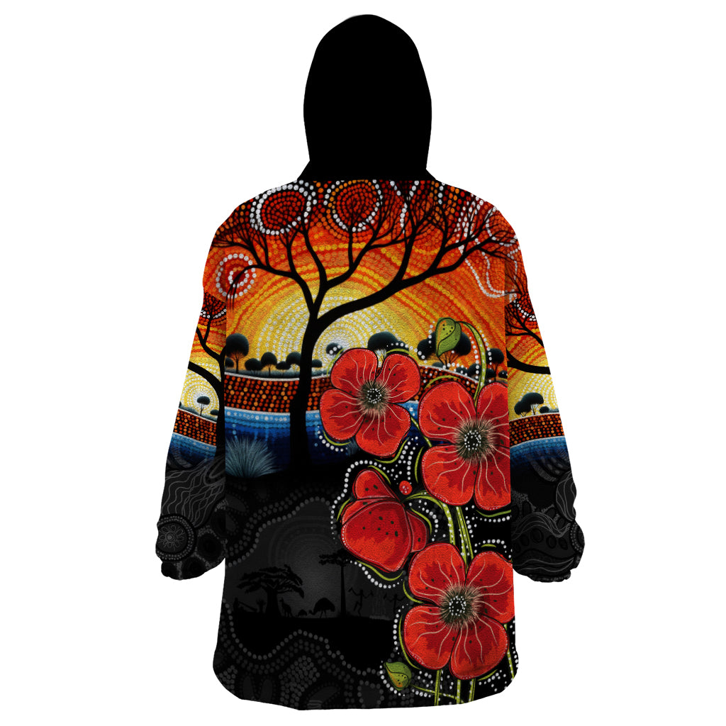 ANZAC Day Australia Poppy Flower Wearable Blanket Hoodie Aboriginal Style - Vibe Hoodie Shop