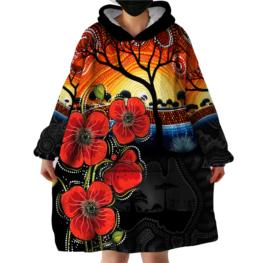 ANZAC Day Australia Poppy Flower Wearable Blanket Hoodie Aboriginal Style - Vibe Hoodie Shop