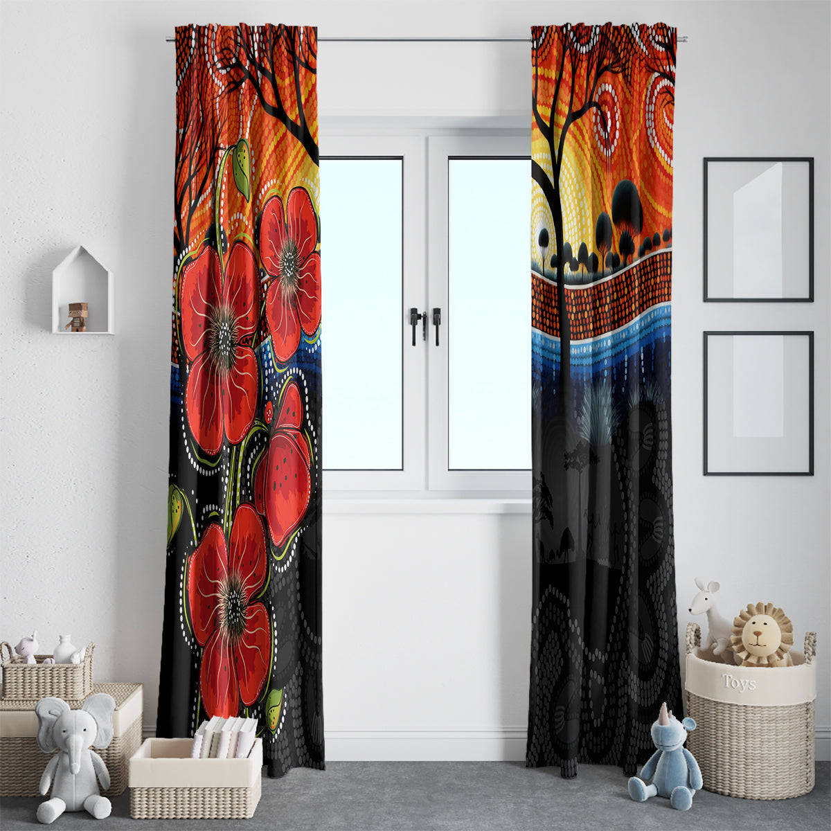 ANZAC Day Australia Poppy Flower Window Curtain Aboriginal Style