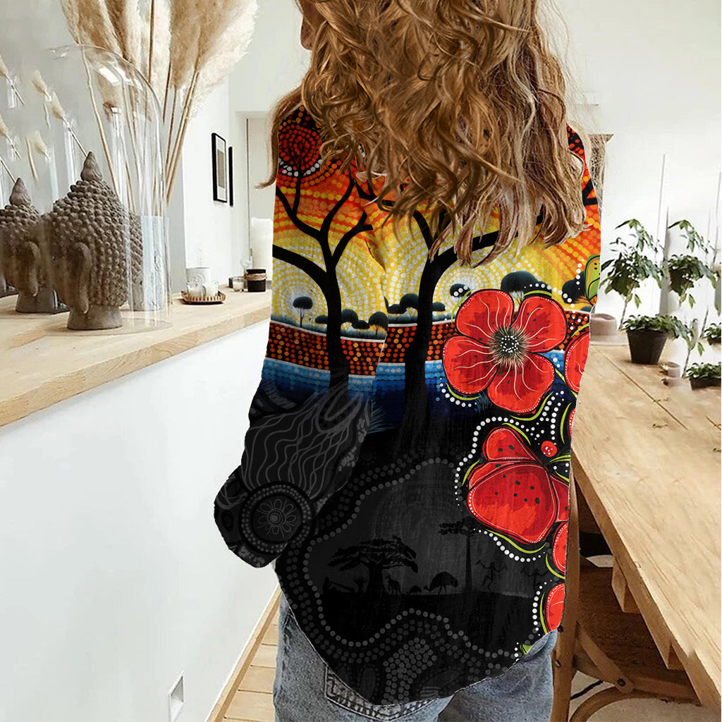 ANZAC Day Australia Poppy Flower Women Casual Shirt Aboriginal Style - Vibe Hoodie Shop