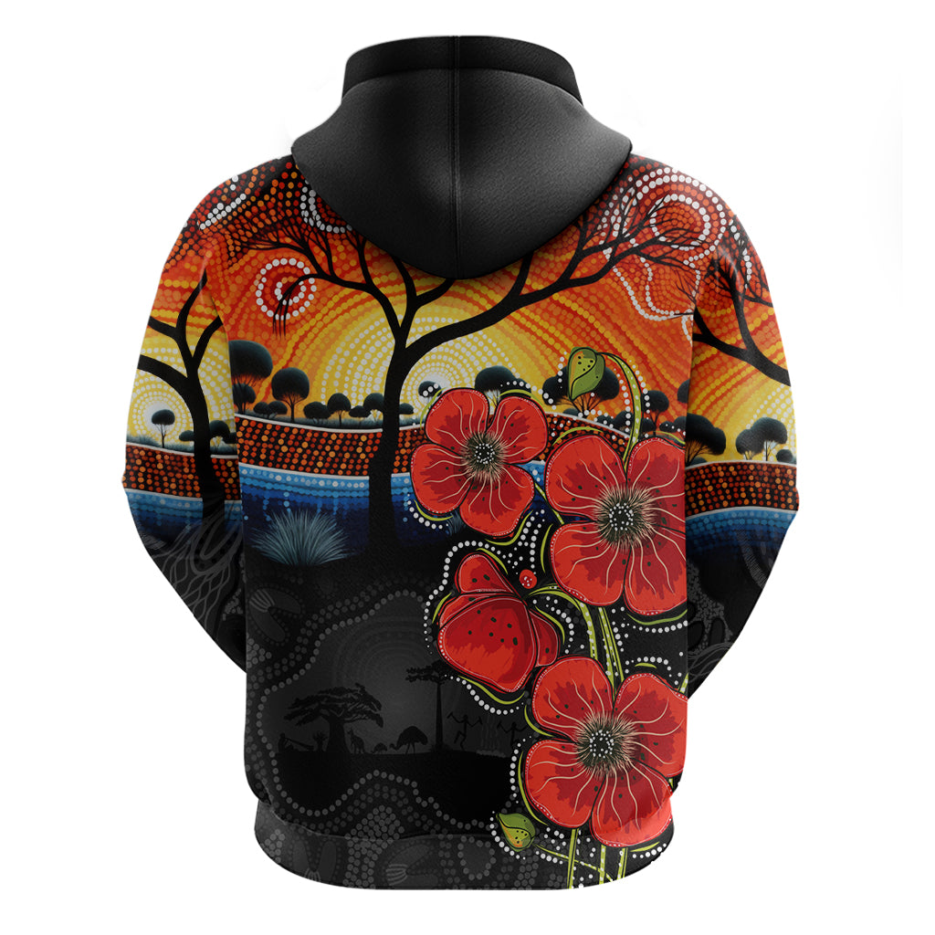 ANZAC Day Australia Poppy Flower Zip Hoodie Aboriginal Style - Vibe Hoodie Shop