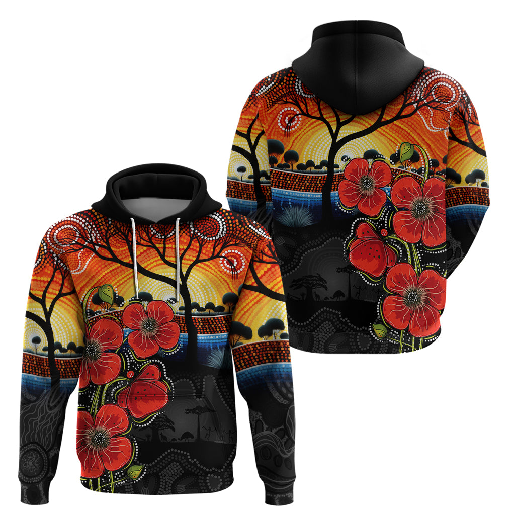 ANZAC Day Australia Poppy Flower Zip Hoodie Aboriginal Style - Vibe Hoodie Shop