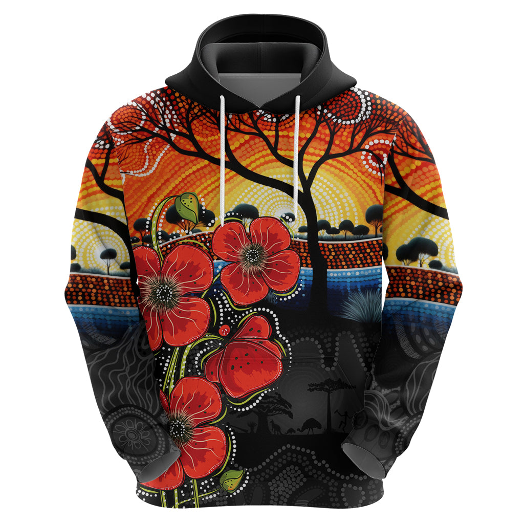 ANZAC Day Australia Poppy Flower Zip Hoodie Aboriginal Style - Vibe Hoodie Shop