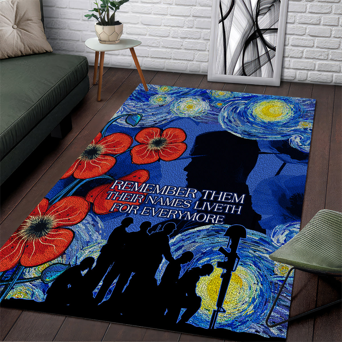 Remember Them ANZAC day Area Rug Soldier In Starry Night Oil Paint Style - Vibe Hoodie Shop