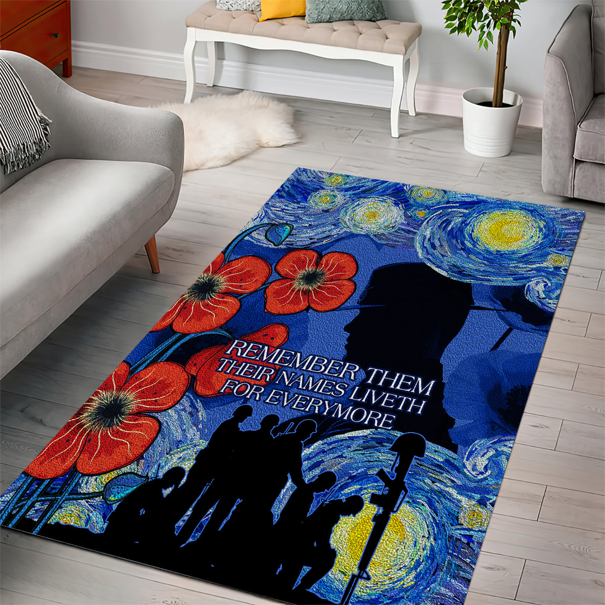 Remember Them ANZAC day Area Rug Soldier In Starry Night Oil Paint Style - Vibe Hoodie Shop