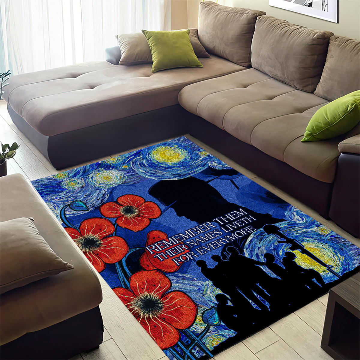 Remember Them ANZAC day Area Rug Soldier In Starry Night Oil Paint Style - Vibe Hoodie Shop