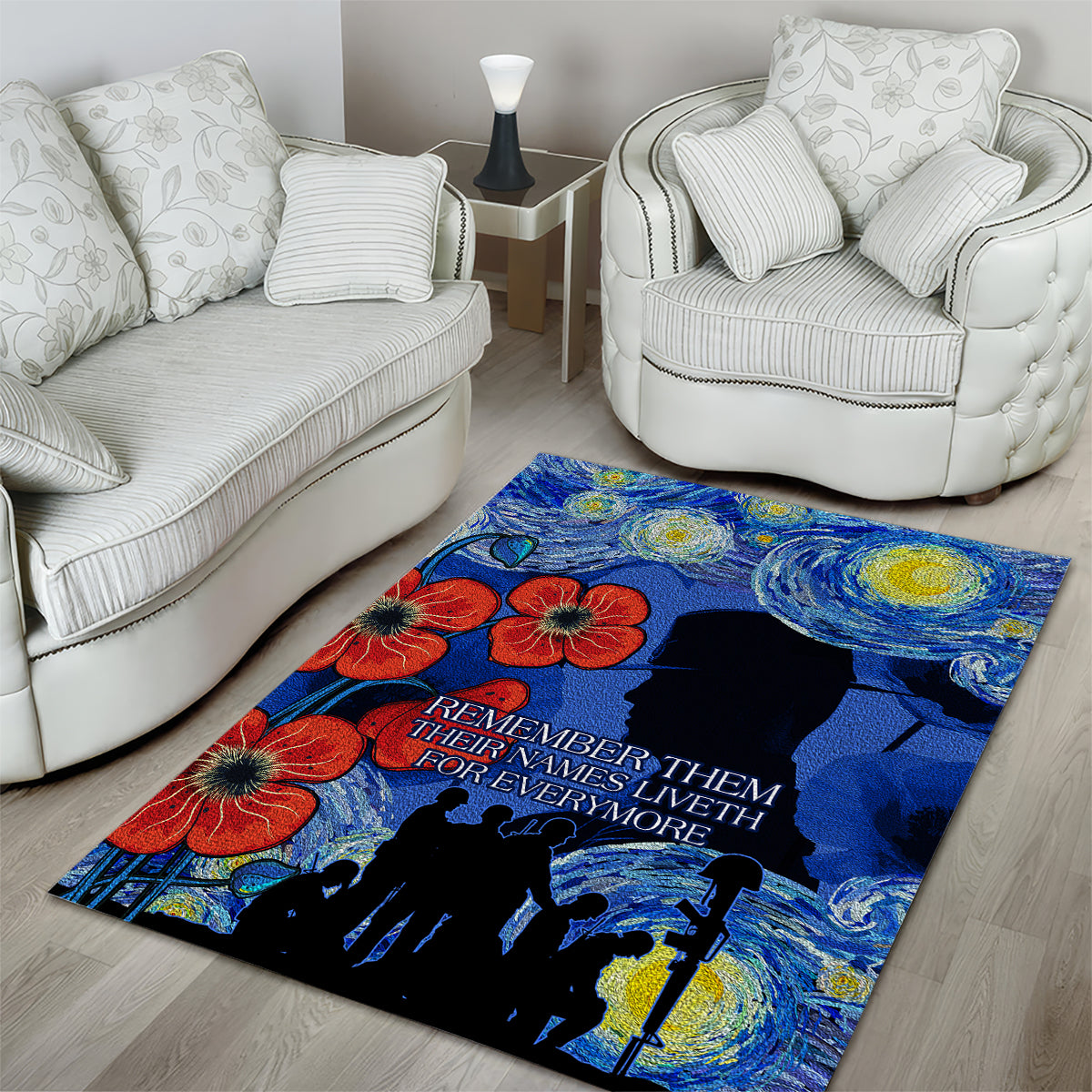 Remember Them ANZAC day Area Rug Soldier In Starry Night Oil Paint Style - Vibe Hoodie Shop