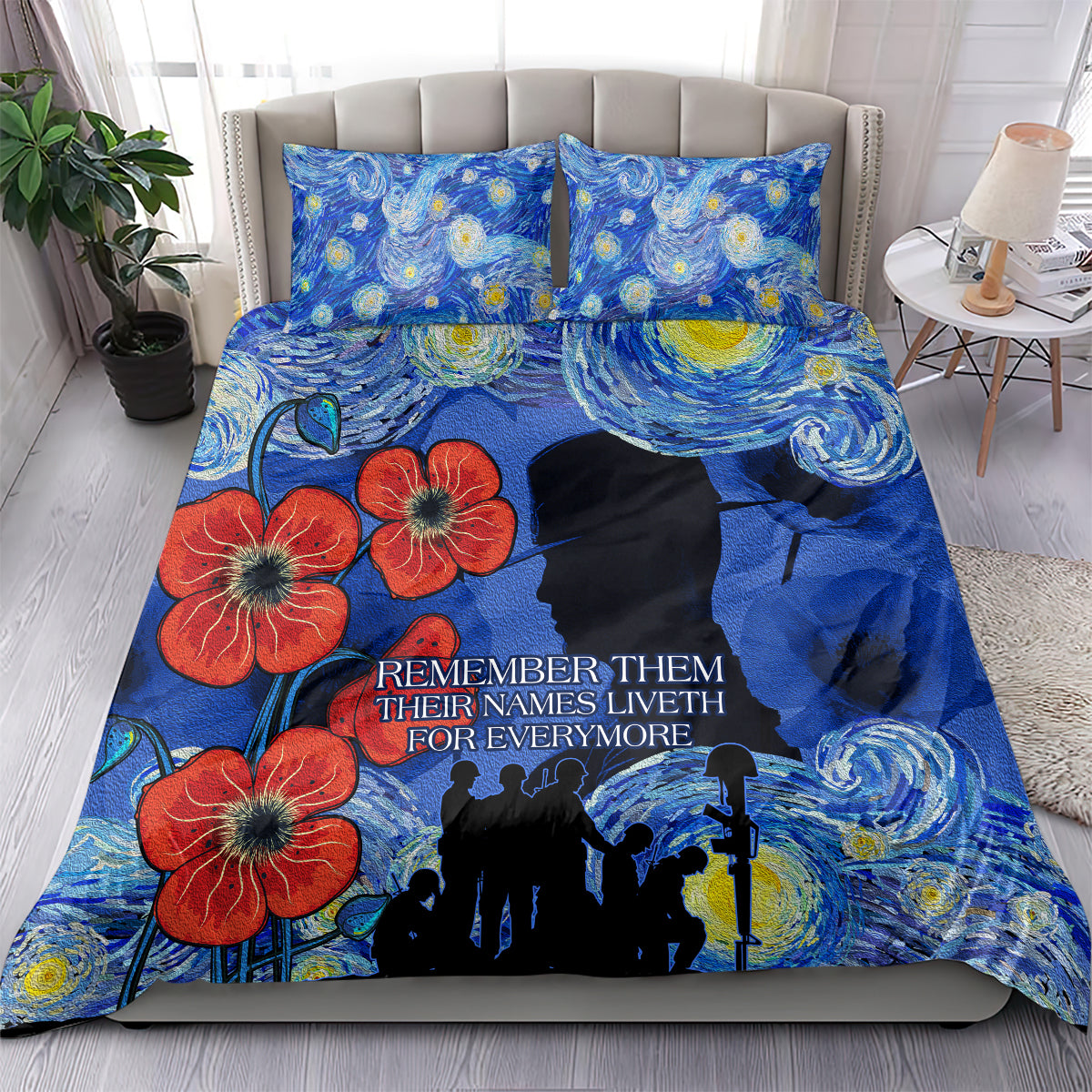 Remember Them ANZAC day Bedding Set Soldier In Starry Night Oil Paint Style - Vibe Hoodie Shop