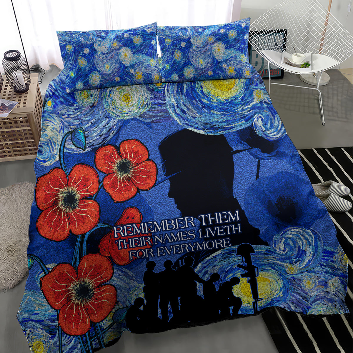 Remember Them ANZAC day Bedding Set Soldier In Starry Night Oil Paint Style - Vibe Hoodie Shop
