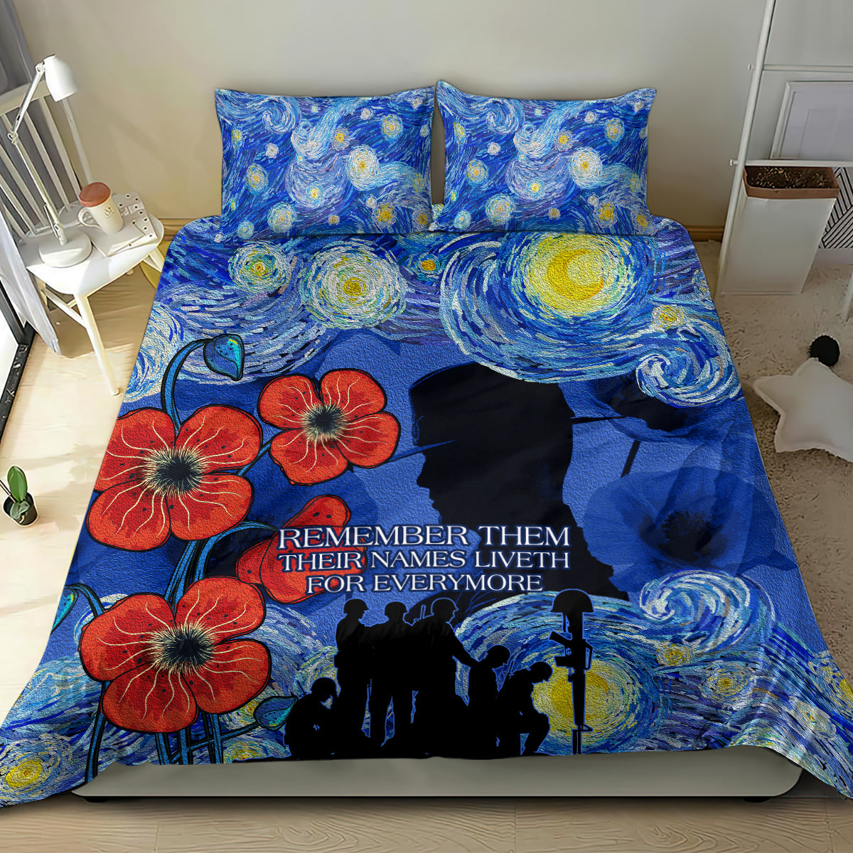 Remember Them ANZAC day Bedding Set Soldier In Starry Night Oil Paint Style - Vibe Hoodie Shop