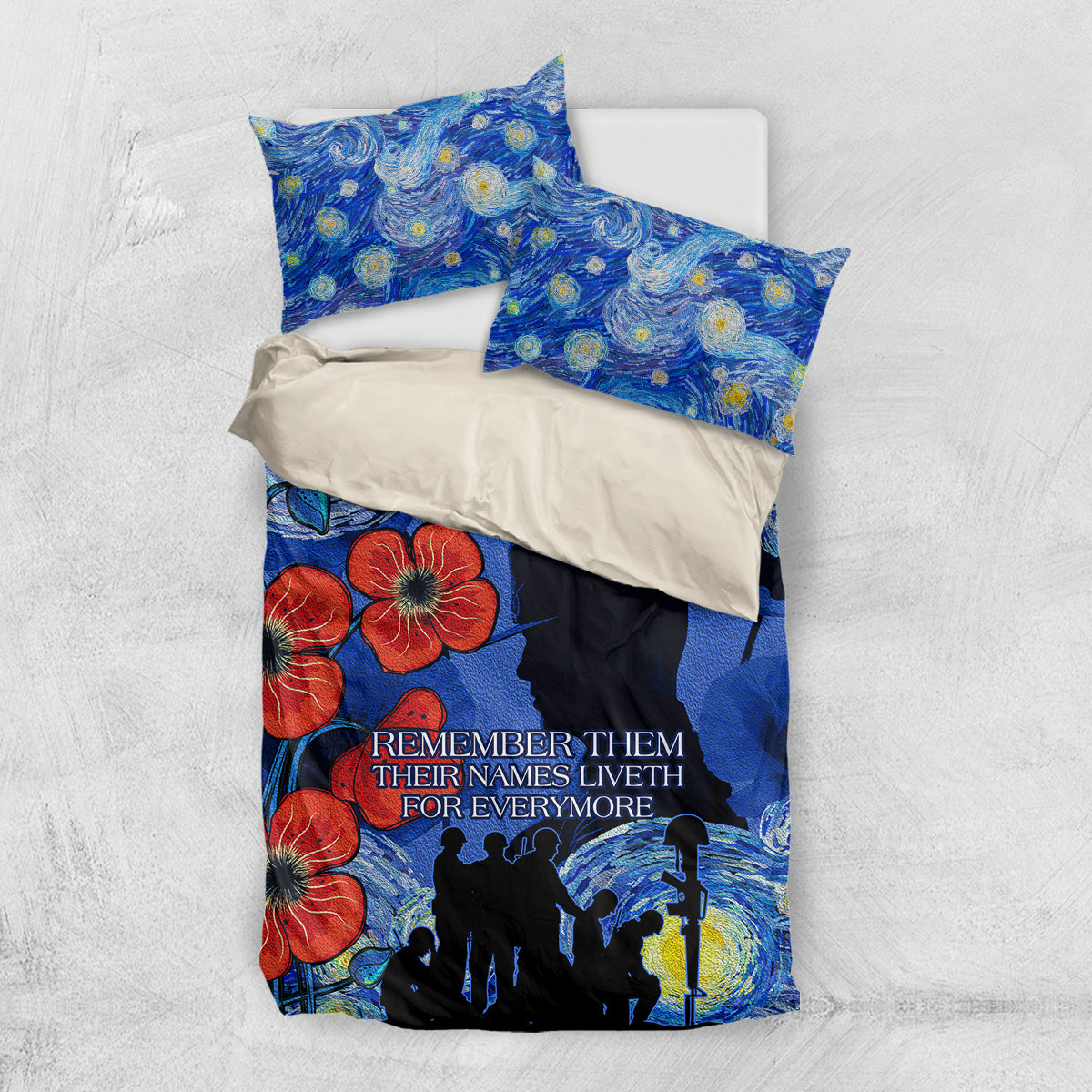 Remember Them ANZAC day Bedding Set Soldier In Starry Night Oil Paint Style - Vibe Hoodie Shop