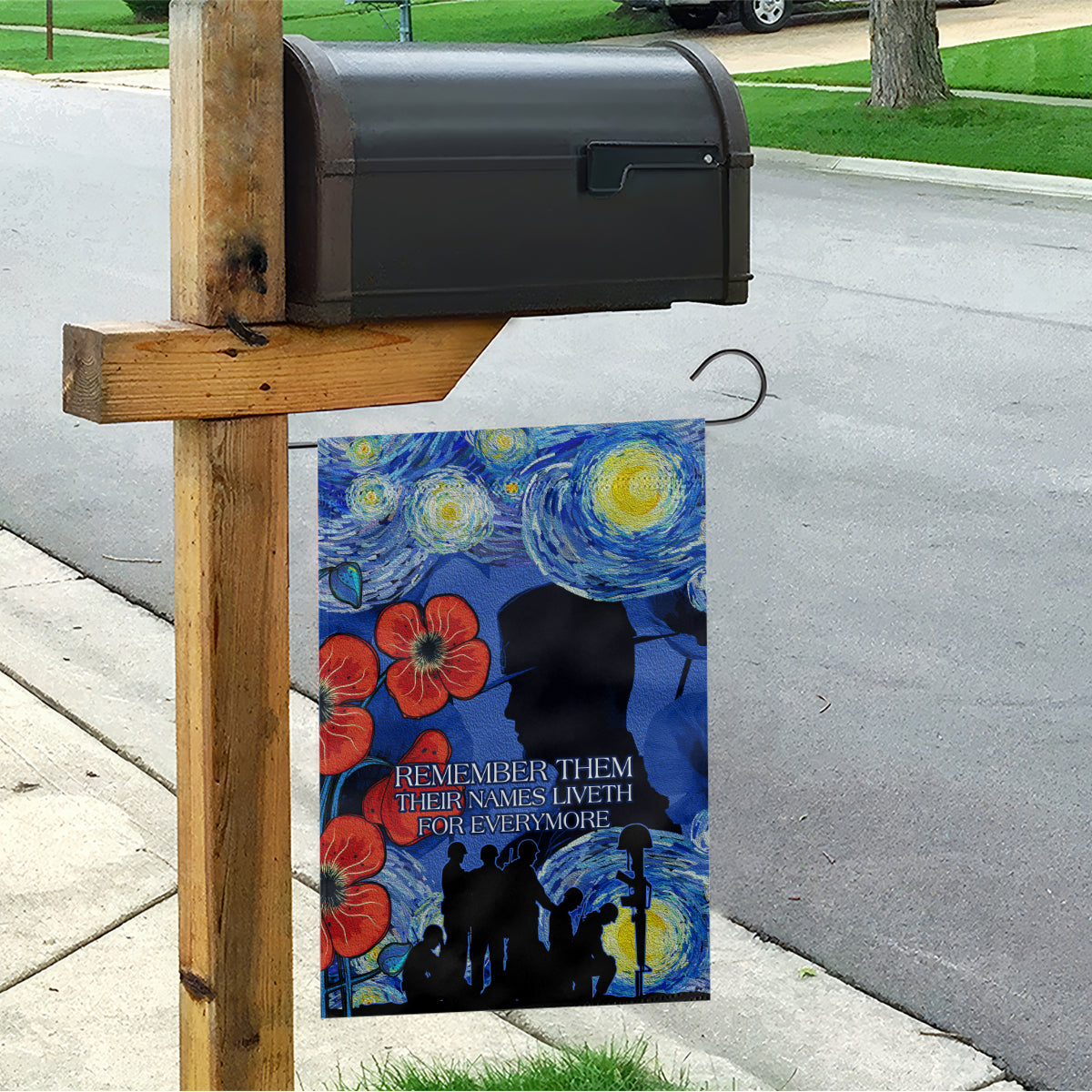 Remember Them ANZAC day Garden Flag Soldier In Starry Night Oil Paint Style - Vibe Hoodie Shop