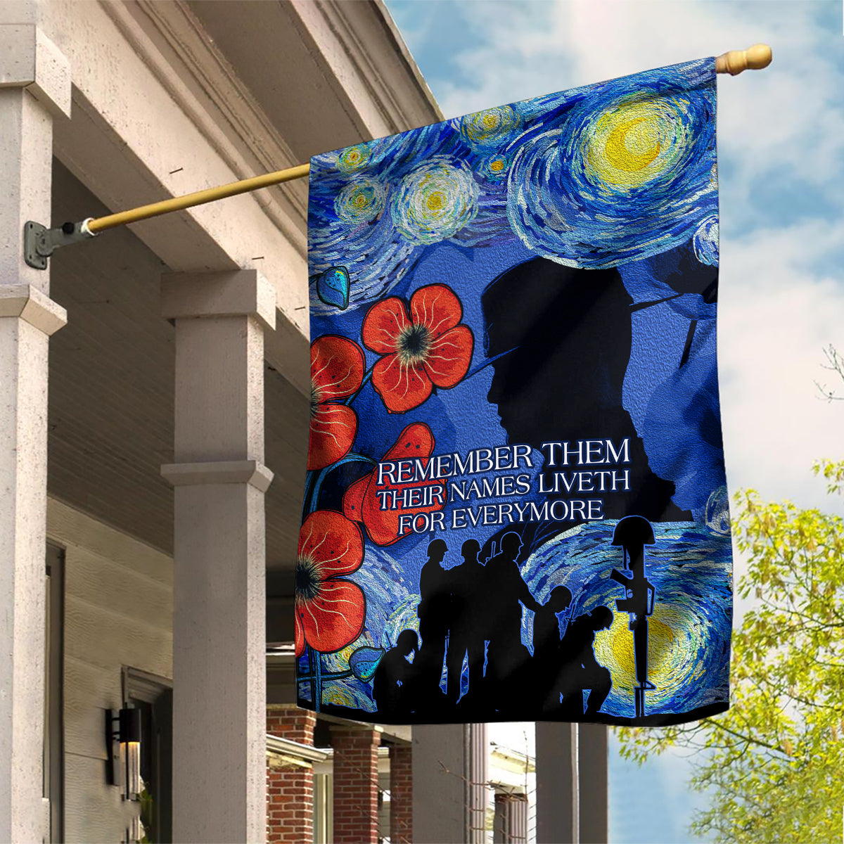 Remember Them ANZAC day Garden Flag Soldier In Starry Night Oil Paint Style - Vibe Hoodie Shop