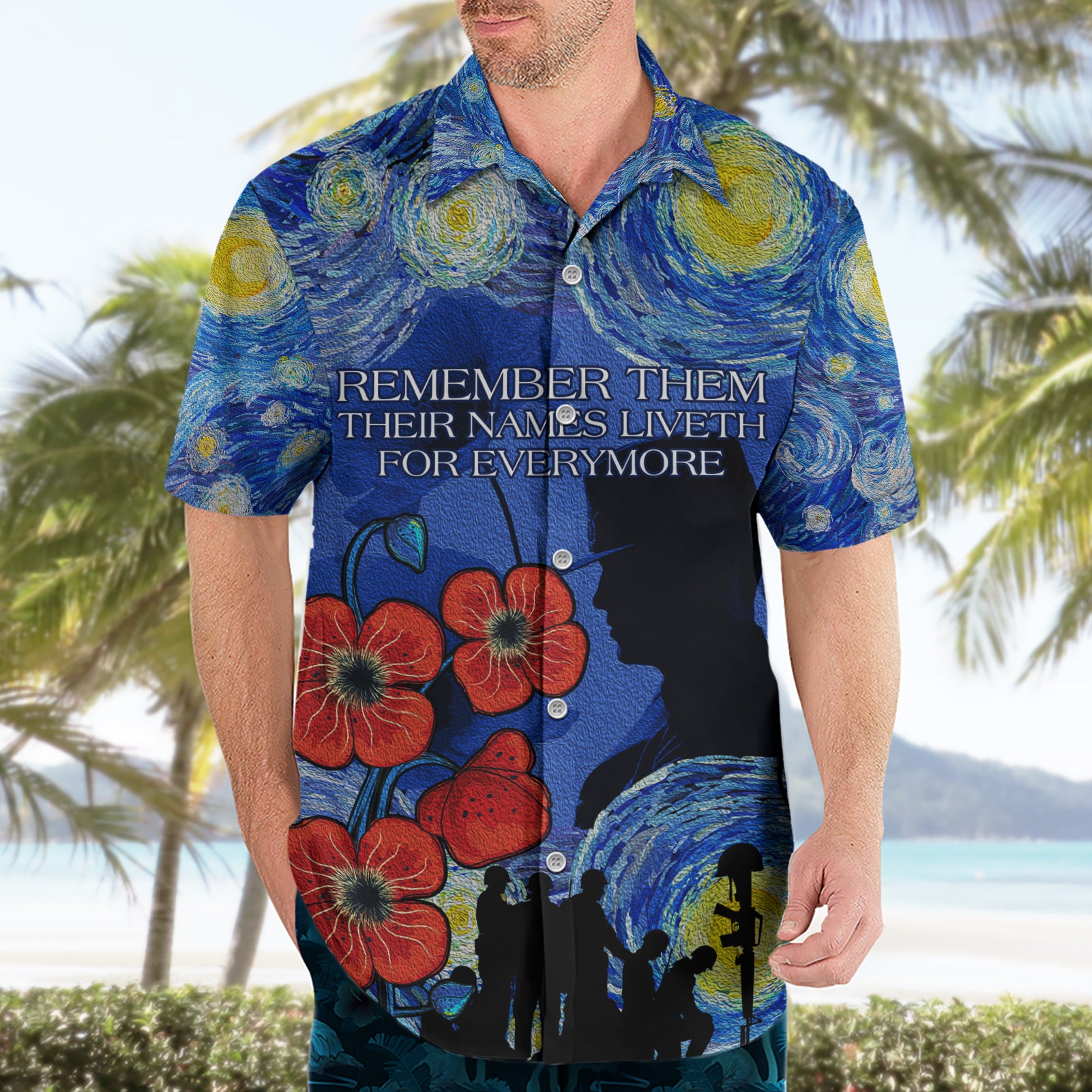 Remember Them ANZAC day Hawaiian Shirt Soldier In Starry Night Oil Paint Style - Vibe Hoodie Shop