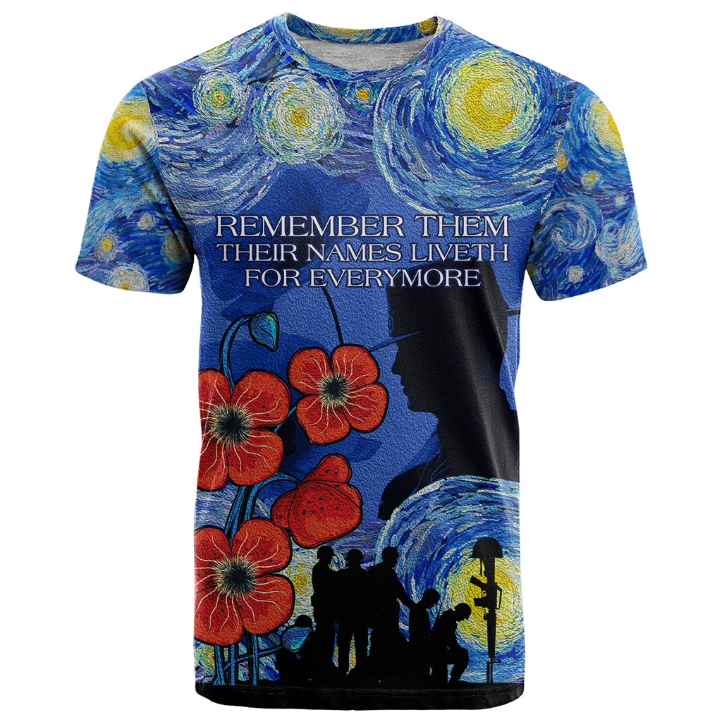 Remember Them ANZAC day T Shirt Soldier In Starry Night Oil Paint Style LT9 - Vibe Hoodie Shop