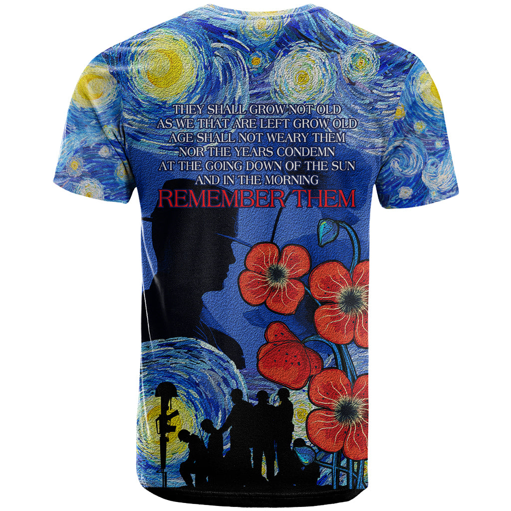 Remember Them ANZAC day T Shirt Soldier In Starry Night Oil Paint Style LT9 - Vibe Hoodie Shop