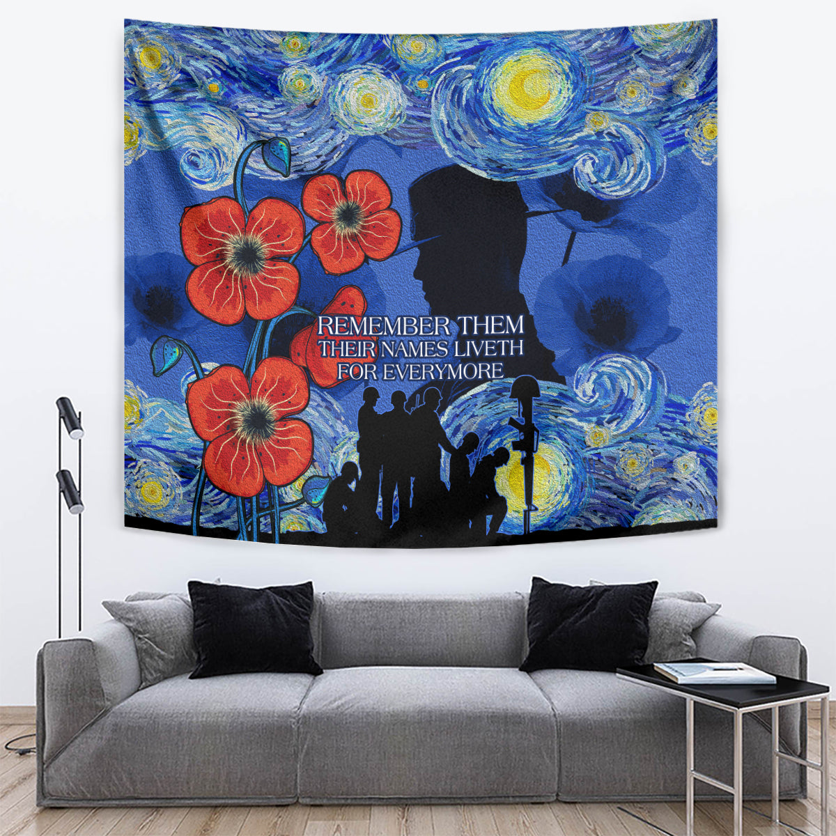 Remember Them ANZAC day Tapestry Soldier In Starry Night Oil Paint Style - Vibe Hoodie Shop