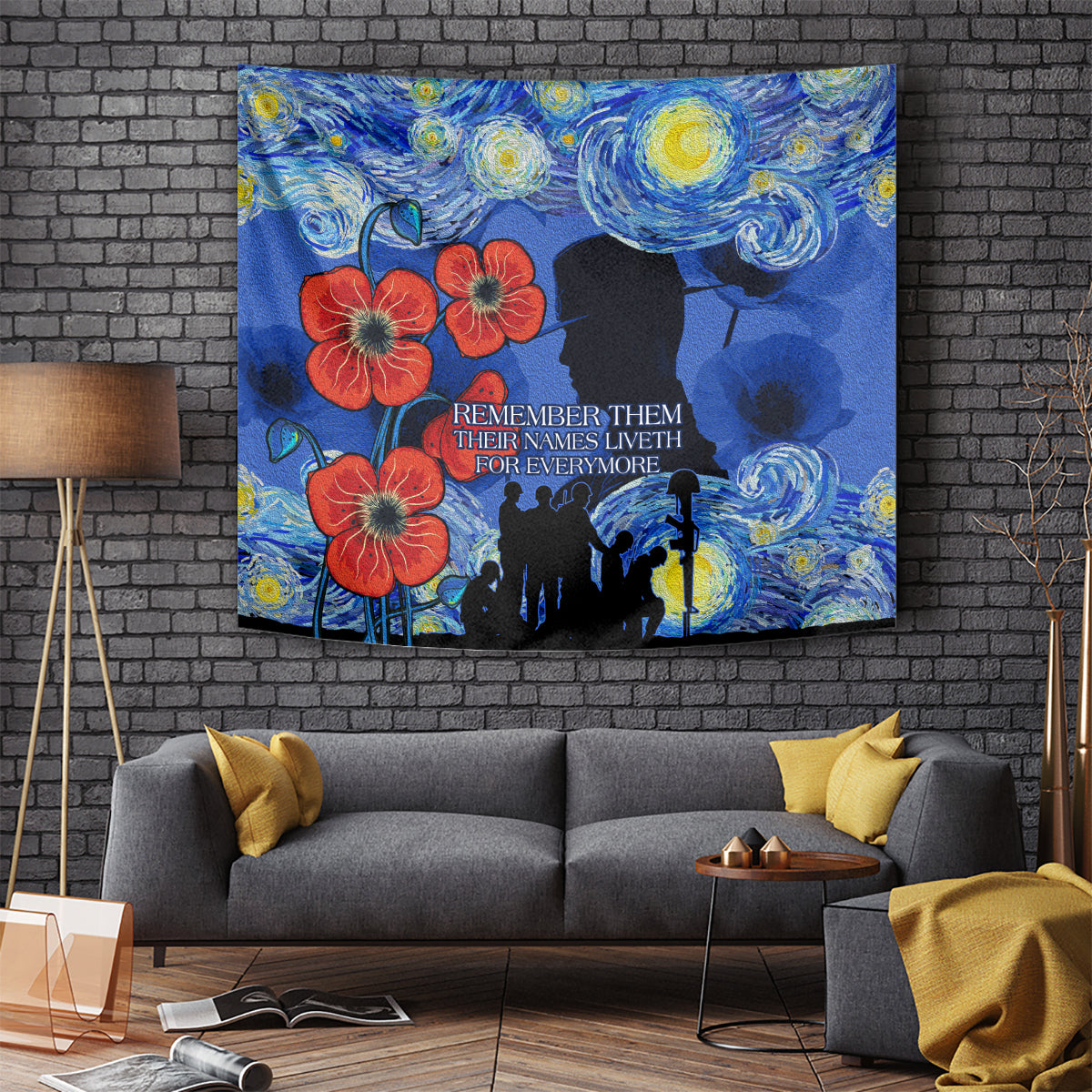 Remember Them ANZAC day Tapestry Soldier In Starry Night Oil Paint Style - Vibe Hoodie Shop